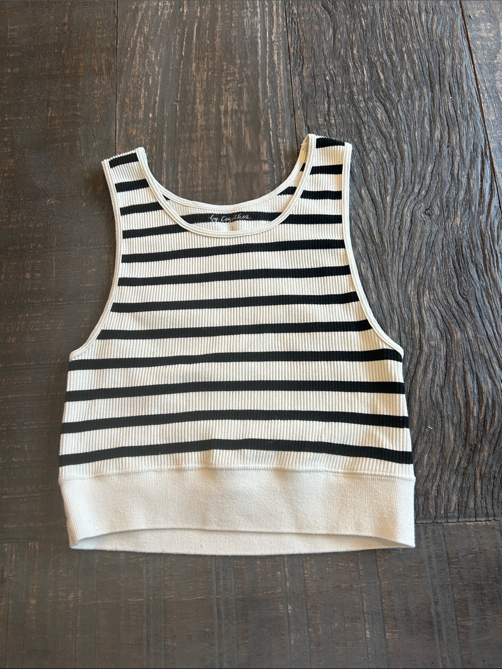 Striped Racerback Crop Tank Top - Black & White